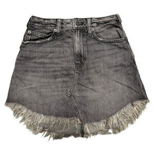 Free People Women’s Sz 24 Black Denim Raw Hem Fringe Mini Skirt Maverick Boho
